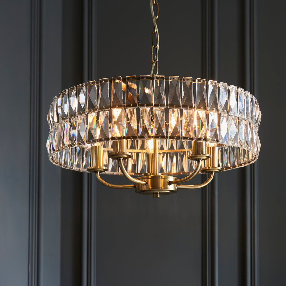 Decolight Keysham 5 light Brushed Antique Brass & Glass Ceiling Light - Decolight Ltd 