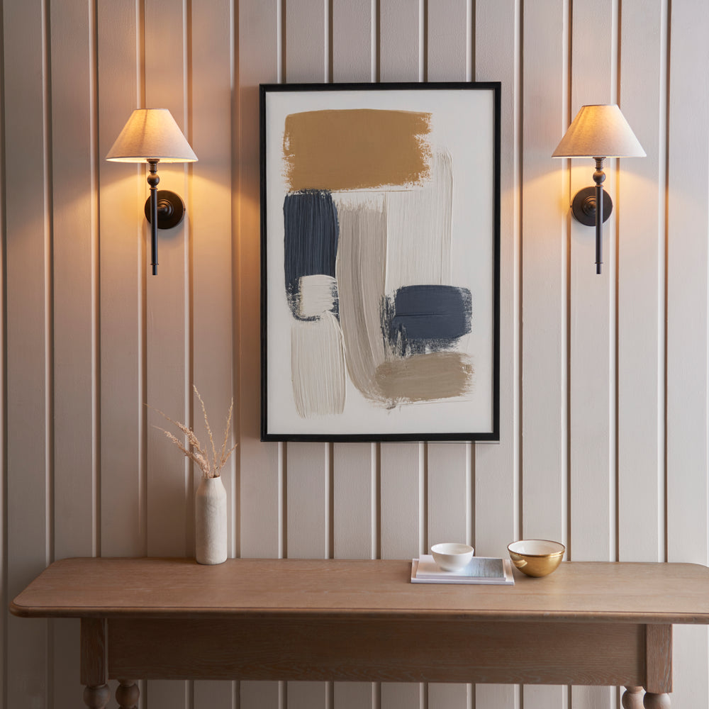 Envisage Lillie Matt Black  Wall Light & Ivory Lampshade - Decolight Ltd 