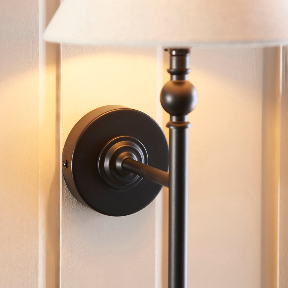 Envisage Lillie Matt Black  Wall Light & Ivory Lampshade - Decolight Ltd 