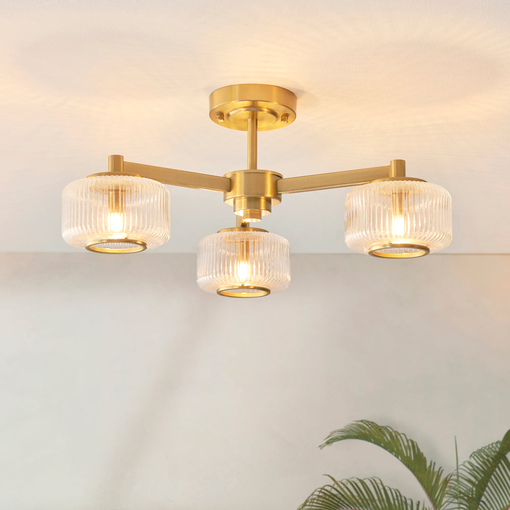 Envisage Lighting  Moxie Brushed Brass Semi flush Ceiling Light - Mid Century - Decolight Ltd 