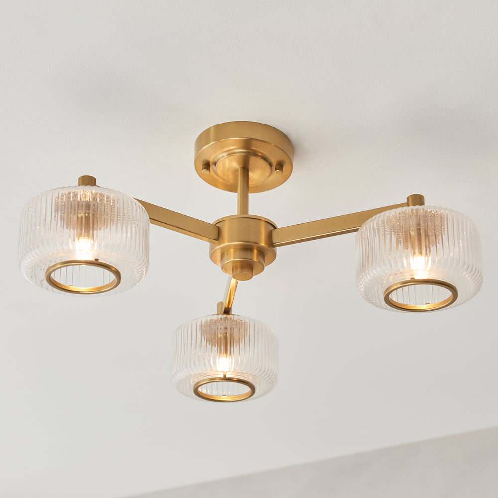 Envisage Lighting  Moxie Brushed Brass Semi flush Ceiling Light - Mid Century - Decolight Ltd 