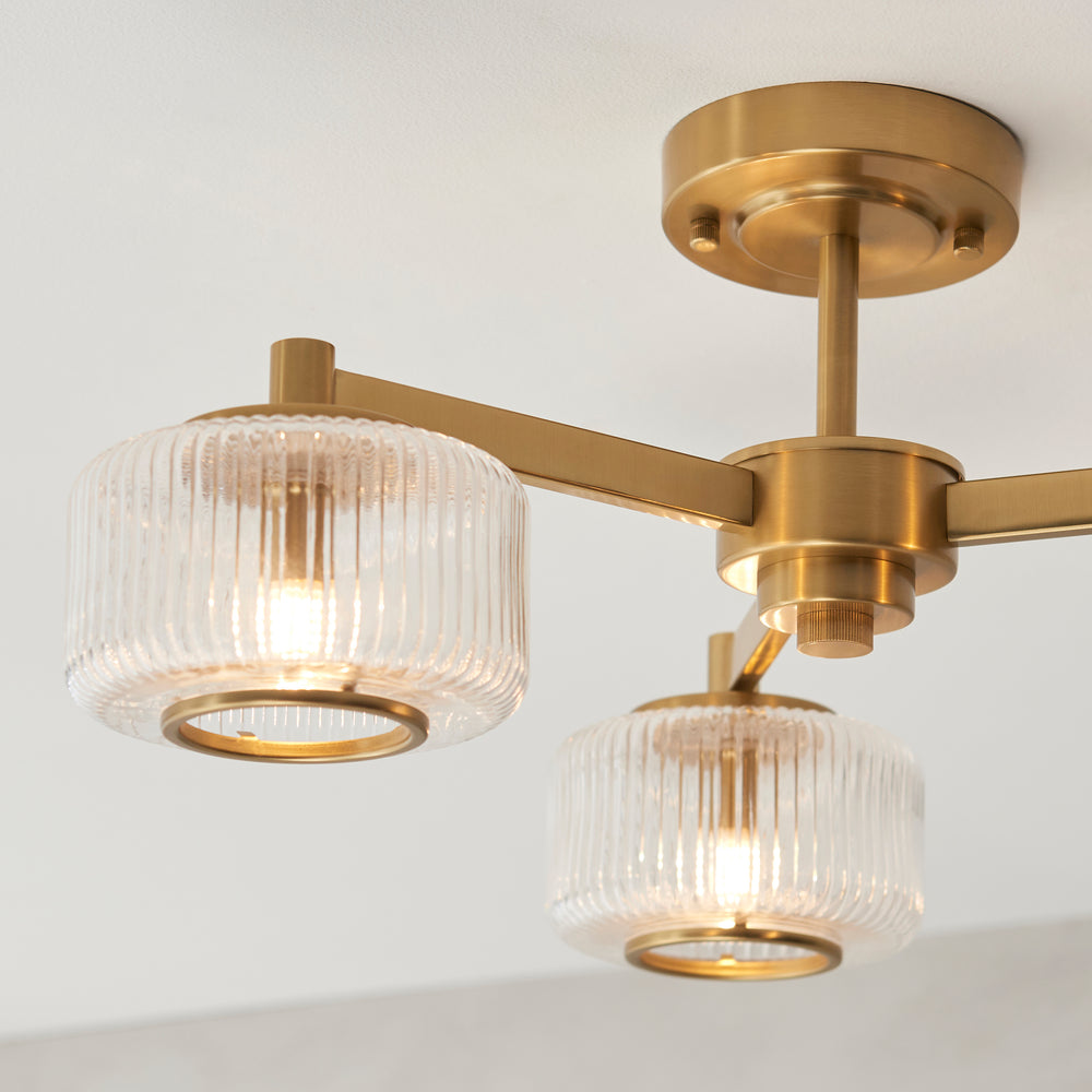Envisage Lighting  Moxie Brushed Brass Semi flush Ceiling Light - Mid Century - Decolight Ltd 
