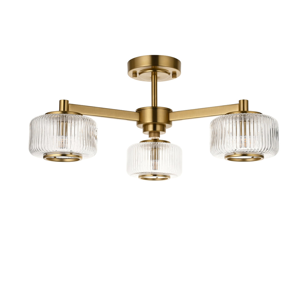 Envisage Lighting  Moxie Brushed Brass Semi flush Ceiling Light - Mid Century - Decolight Ltd 