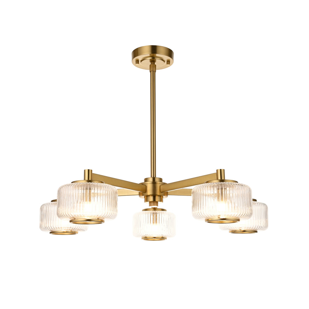 Envisage Lighting Moxie 5 light Cei;ing Light  Brushed Brass - Mid Century - Decolight Ltd 