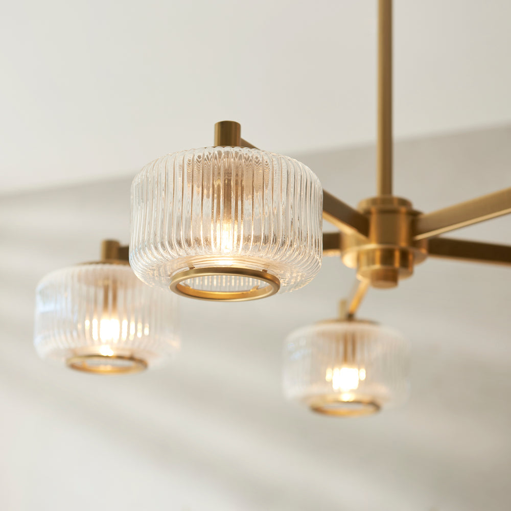 Envisage Lighting Moxie 5 light Cei;ing Light  Brushed Brass - Mid Century - Decolight Ltd 