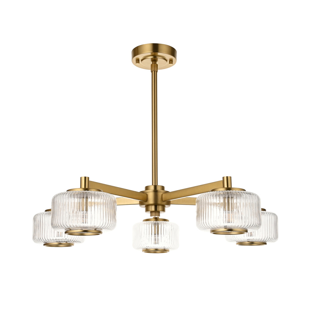 Envisage Lighting Moxie 5 light Cei;ing Light  Brushed Brass - Mid Century - Decolight Ltd 