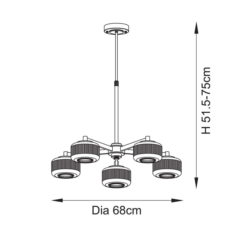 Envisage Lighting Moxie 5 light Cei;ing Light  Brushed Brass - Mid Century - Decolight Ltd 