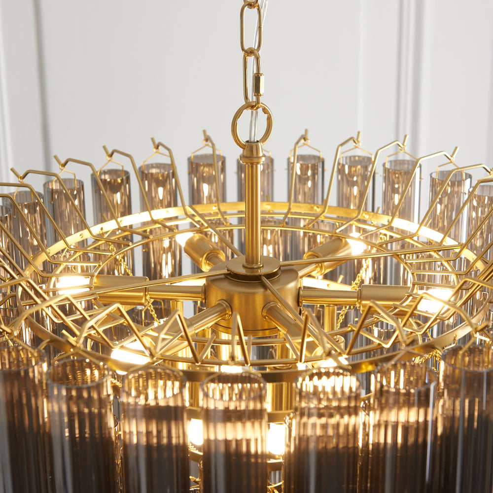 Envisage Naissa 12 lt Smoke and Brushes Gold Ceiling Pendant - Decolight Ltd 