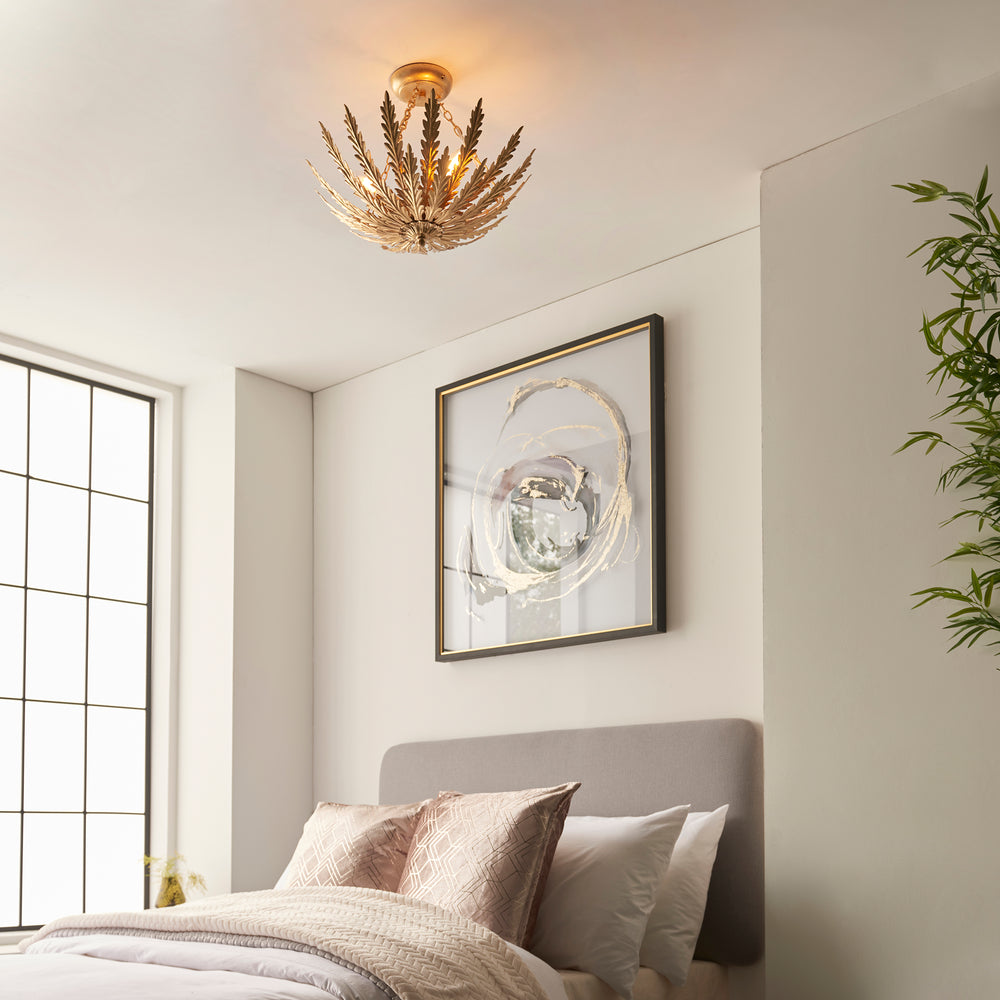 Decolight Hampton Gold Olive Leaf Semi Flush Ceiling Light - Decolight Ltd 