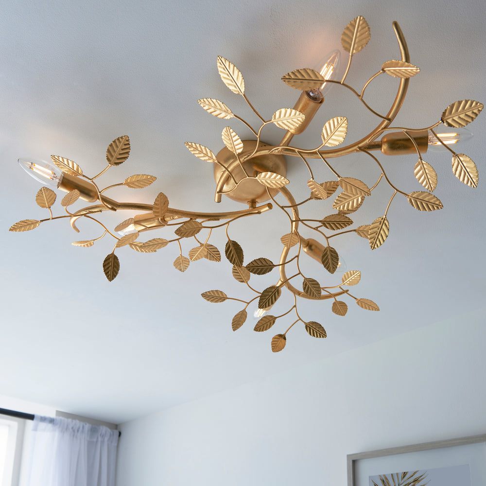 Decolight GOLD Leaf Branching Semi Flush Ceiling Light 6 Light - Decolight Ltd 