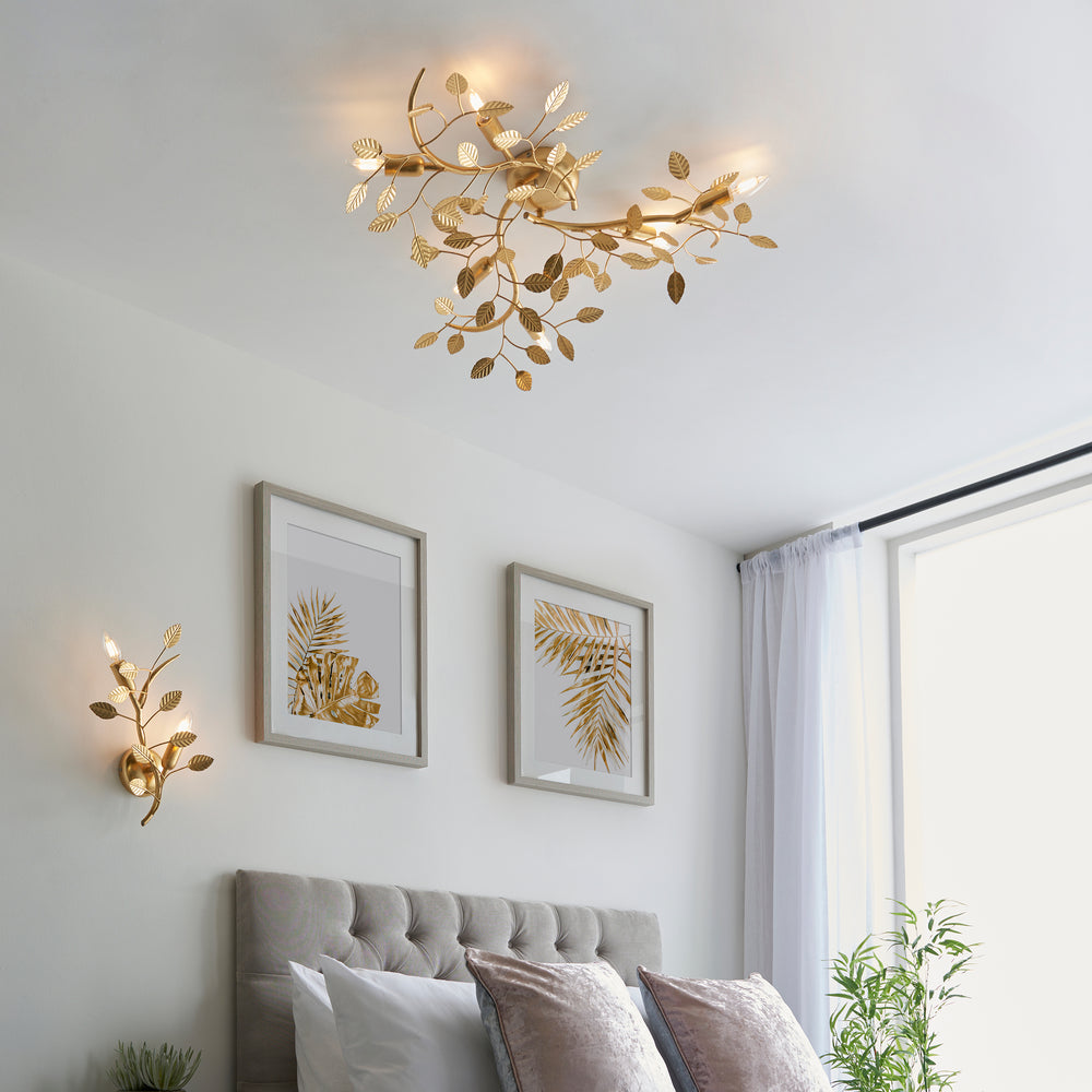 Decolight GOLD Leaf Branching Semi Flush Ceiling Light 6 Light - Decolight Ltd 