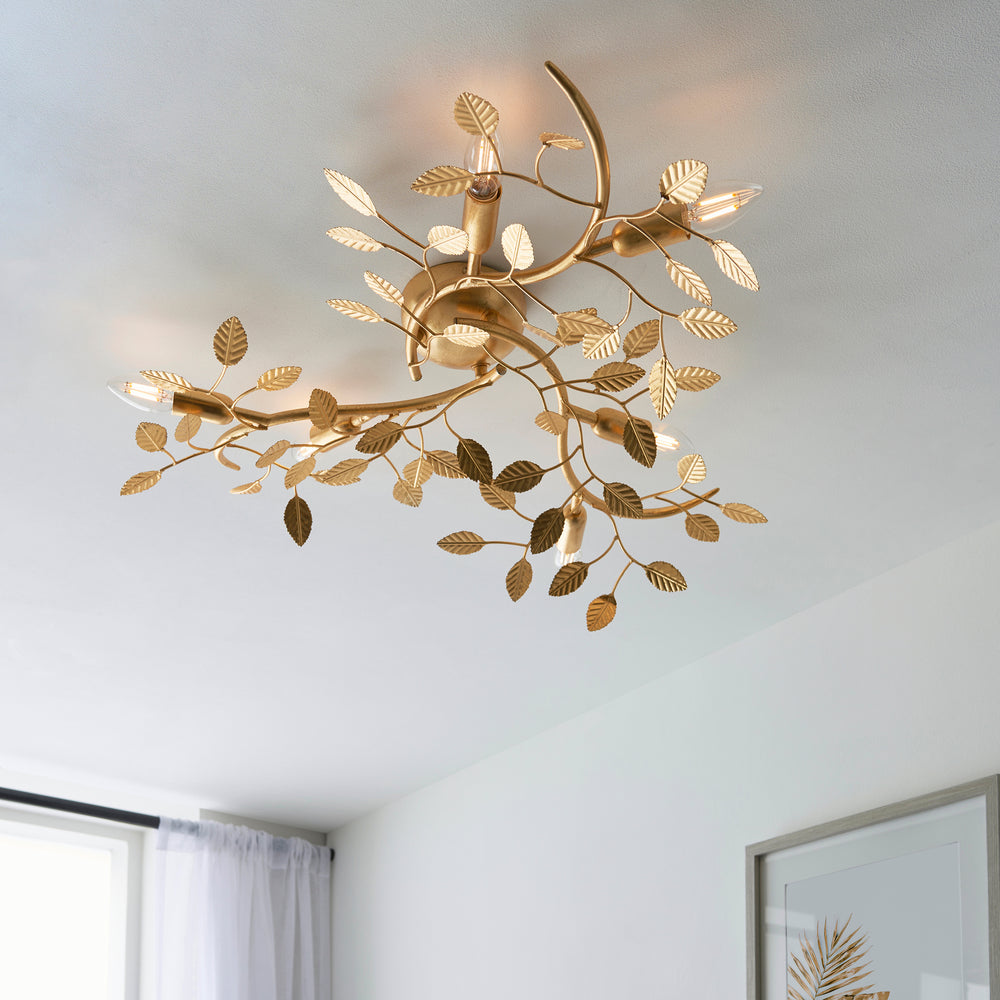 Decolight GOLD Leaf Branching Semi Flush Ceiling Light 6 Light - Decolight Ltd 