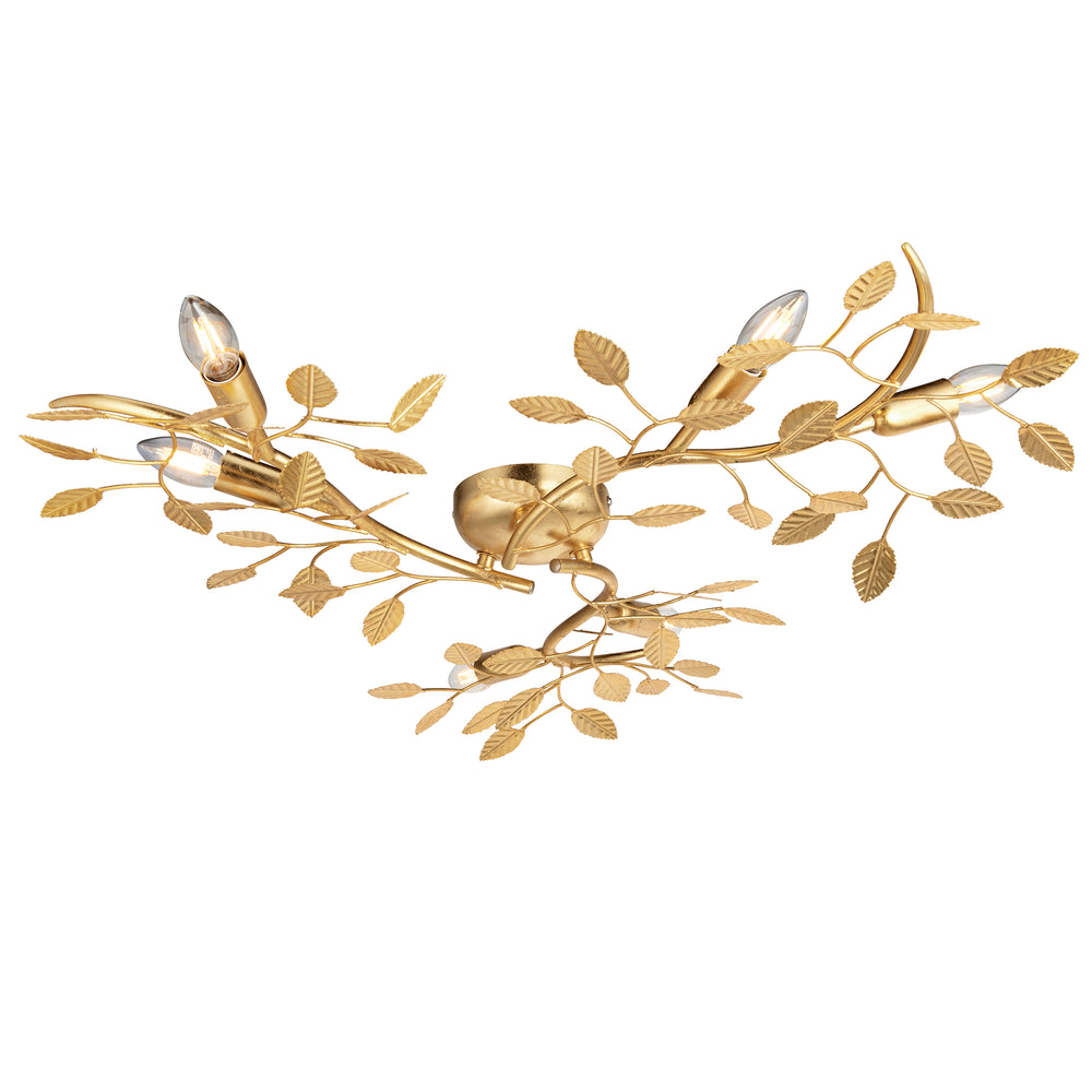 Decolight GOLD Leaf Branching Semi Flush Ceiling Light 6 Light - Decolight Ltd 