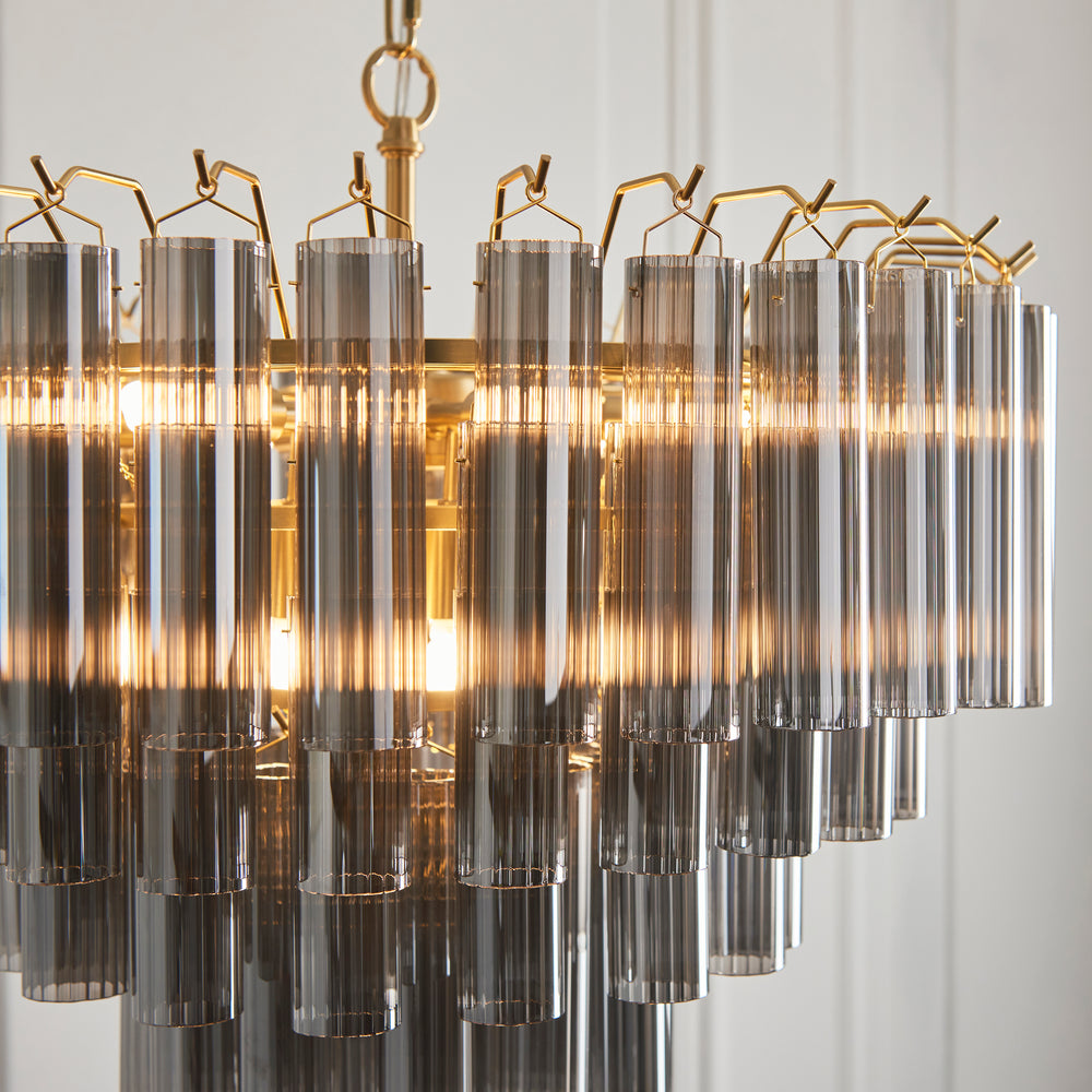 Envisage Naissa 12 lt Smoke and Brushes Gold Ceiling Pendant - Decolight Ltd 