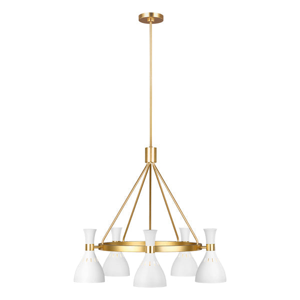 Generation Lighting Joan 5 Light Chandelier Matte White and Burnished Brass