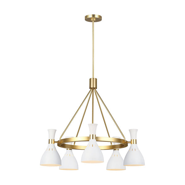 Elstead Joan 5 Light Chandelier Matte White and Burnished Brass - Decolight Ltd 