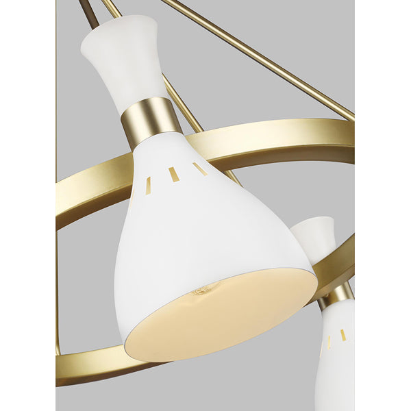 Elstead Joan 5 Light Chandelier Matte White and Burnished Brass - Decolight Ltd 
