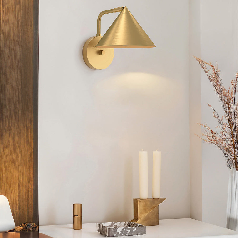 Holston Remi Brushed Gold Wall Light with Triangular Shade Japanese‑inspired