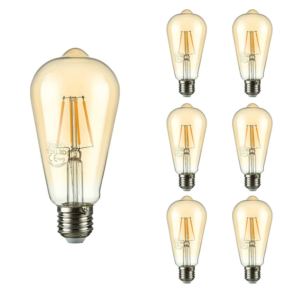 LED Filament Vintage Edison E27 Screw  - 2700K Warm White / 6.5 W / Pack of 6 - Decolight Ltd 