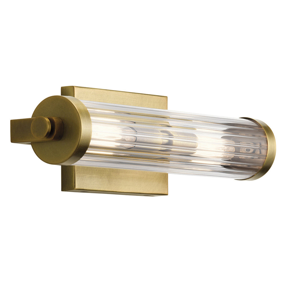 Decolight Navarra 2-Light Natural Brass Wall Light  Art Deco Clear Ribbed Glass