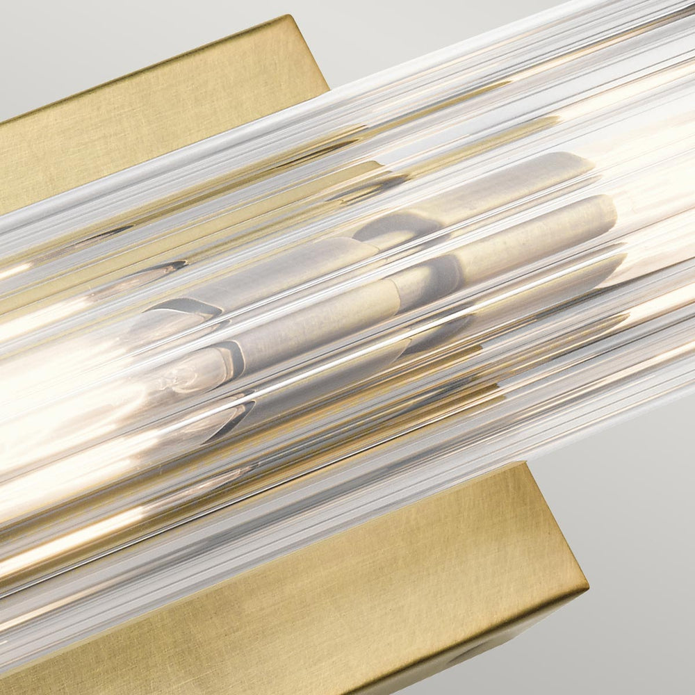 Azores 2-Light Natural Brass Wall Sconce with Clear Ribbed Glass