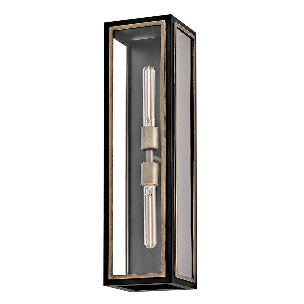 Shaw 2 Light Black Wall Lantern with Burnished Bronze Accents