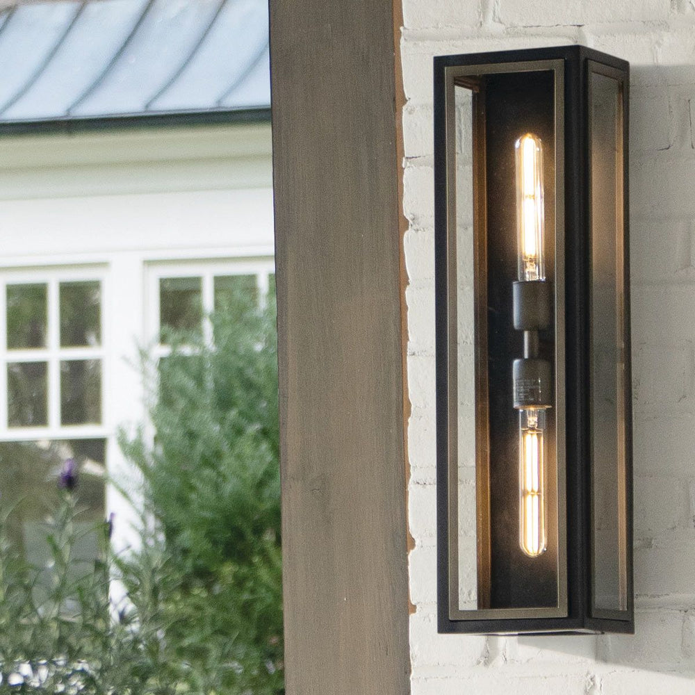 Decolight Solento  2 Light Black Wall Lantern with Burnished Bronze Accents