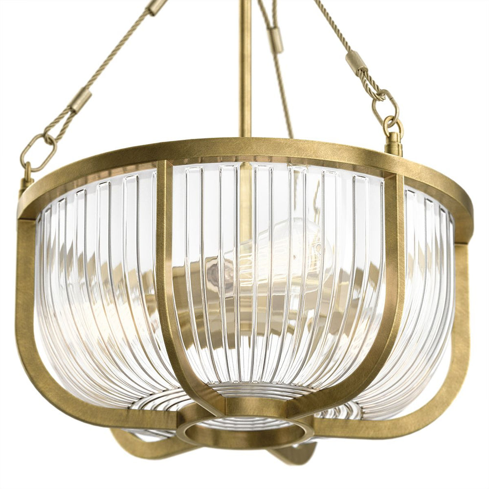 Quintiesse Roux 3 Light Pendant/ Semi-Flush Natural Brass - Decolight Ltd 
