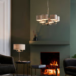 Decolight Chartley Linen Brushed Chrome  6 Arm Ceiling Pendants Light - Decolight Ltd 