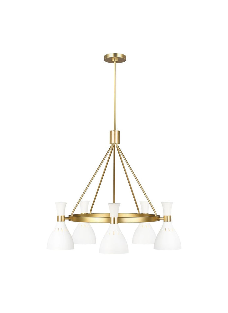 Decolight Noelle 5 lt Chandelier White & Brass Mid Century Ceiling Light - Decolight Ltd 