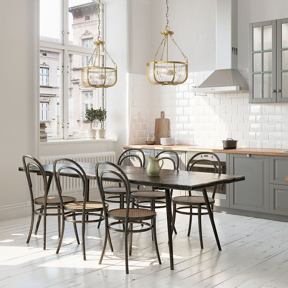 Quintiesse Roux 3 Light Pendant/ Semi-Flush Natural Brass - Decolight Ltd 