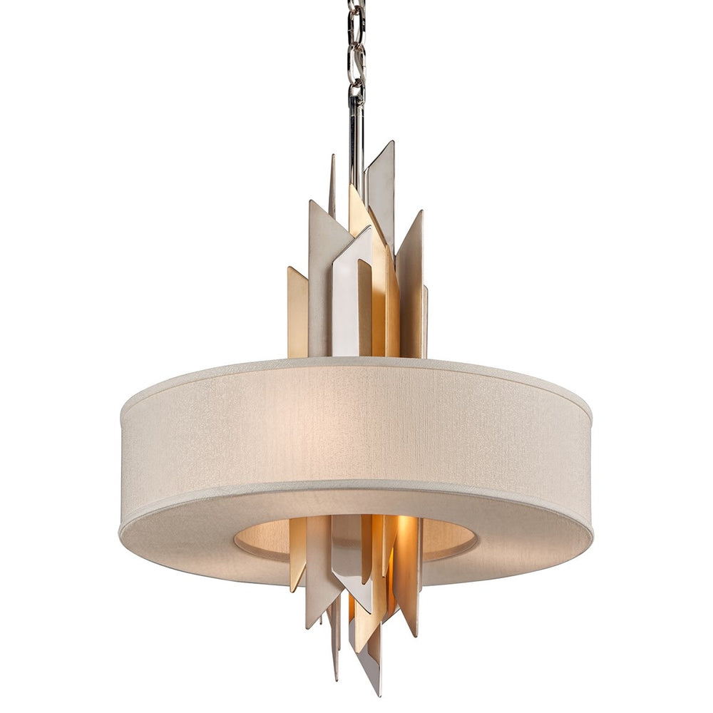Corbett Lighting Modernist Art Deco  Small Polished Stainless Steel With Silver and Gold Leaf Ceiling Pendant