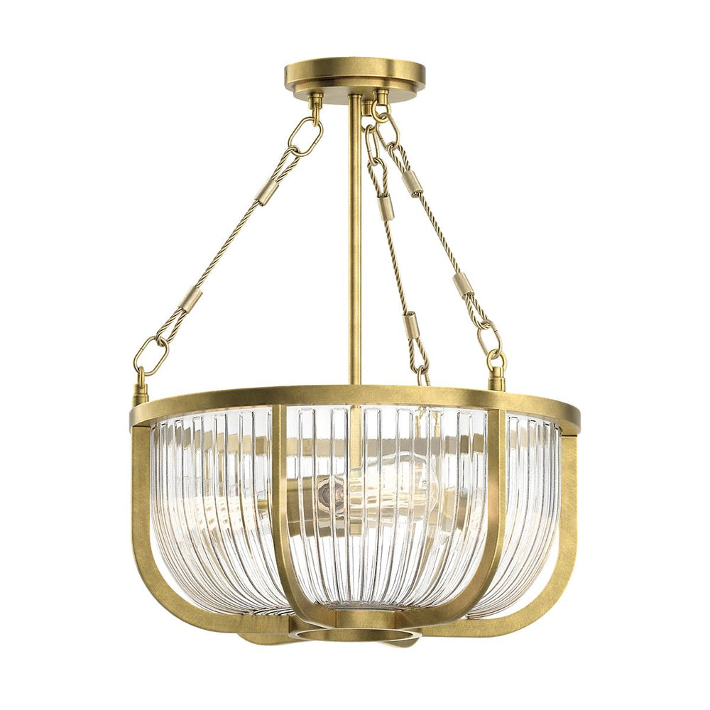 Quintiesse Roux 3 Light Pendant/ Semi-Flush Natural Brass - Decolight Ltd 