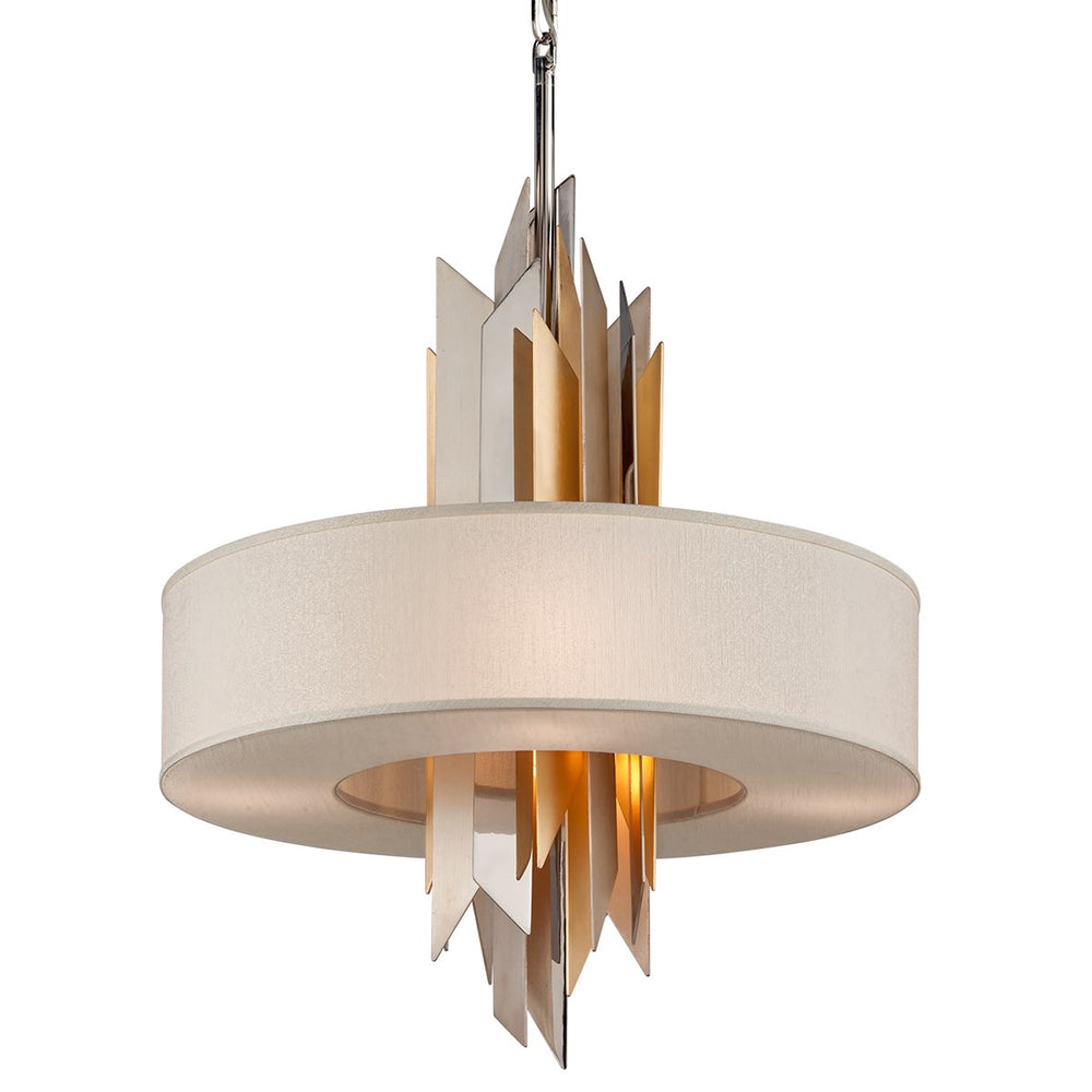 Corbett Lighting Modernist Large Polished Stainless Steel With Silver and Gold Leaf Ceiling Pendant