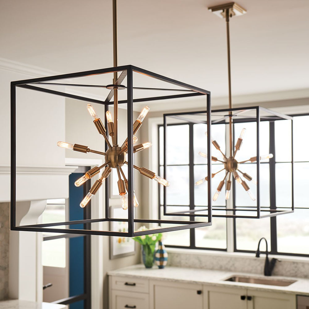 Quintiesse Aros 12 Light Pendant Black & Warm Brass - Decolight Ltd 