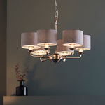 Decolight Chartley Linen Brushed Chrome  6 Arm Ceiling Pendants Light - Decolight Ltd 