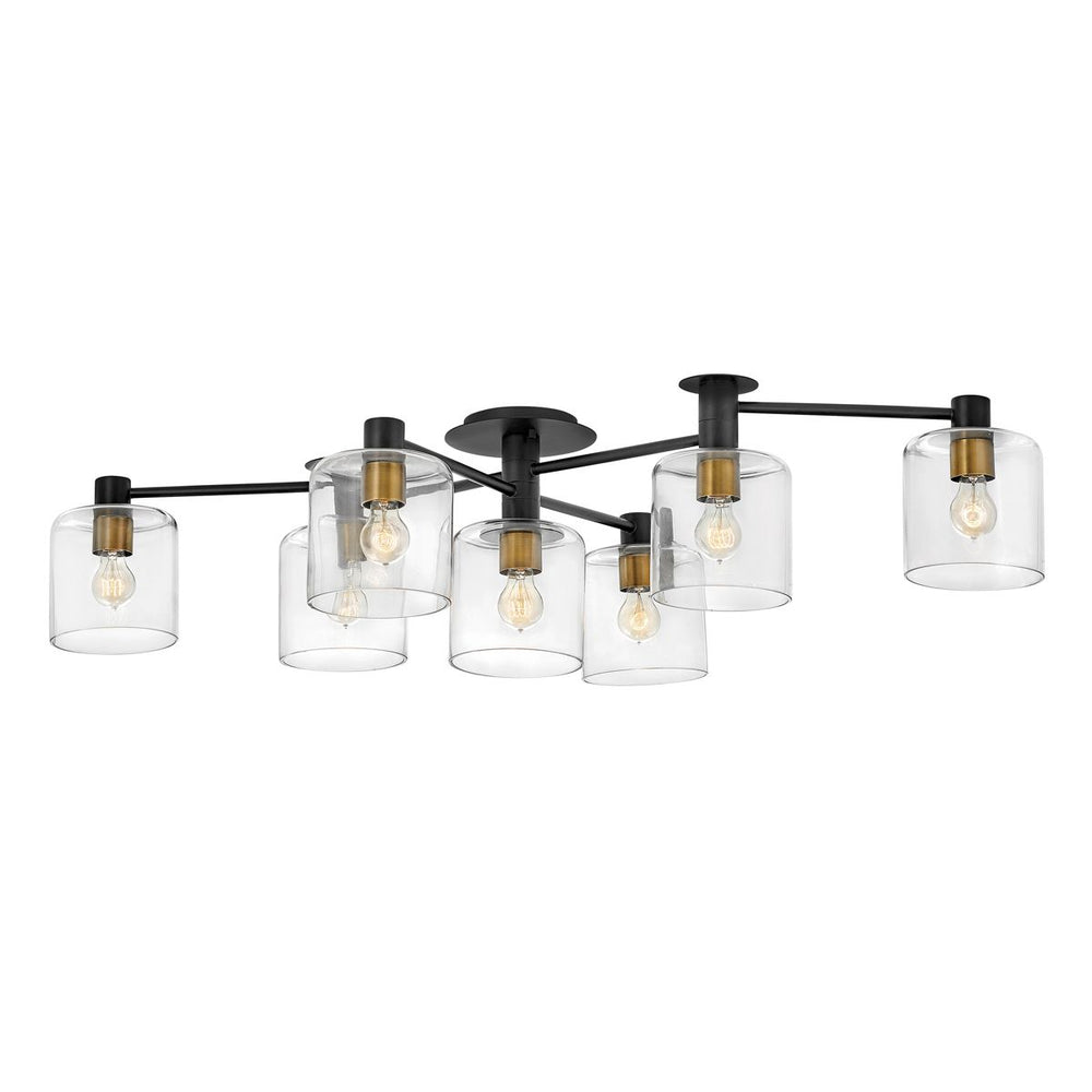 Quintiesse Axel 7 Light Semi-flush Mount Black with Heritage Brass - Decolight Ltd 