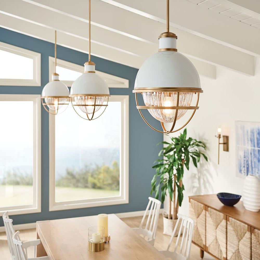 Quintiesse Tollis 1 Light Pendant  Natural Brass & White - Decolight Ltd 