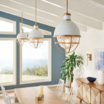 Quintiesse Tollis 1 Light Pendant  Natural Brass & White - Decolight Ltd 