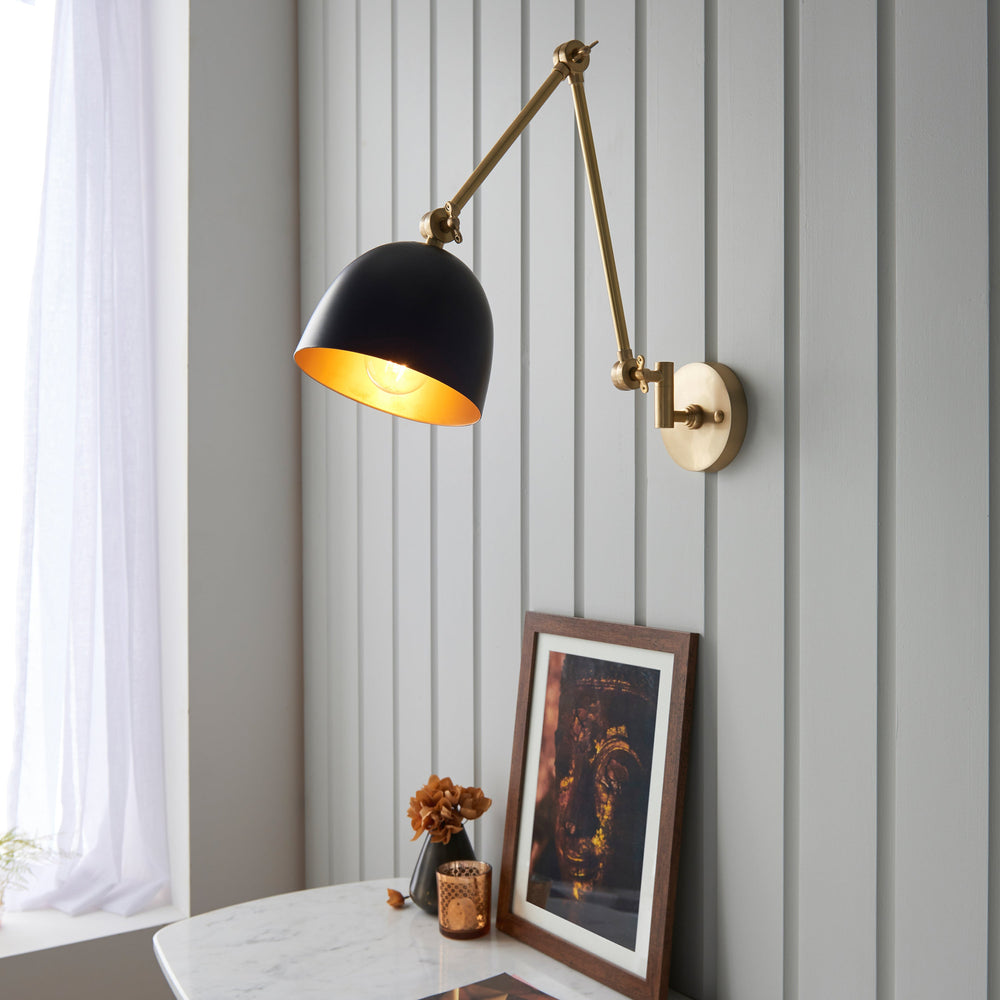 Decolight Charlton Adjustable Wall Light Brass -Black - Decolight Ltd 