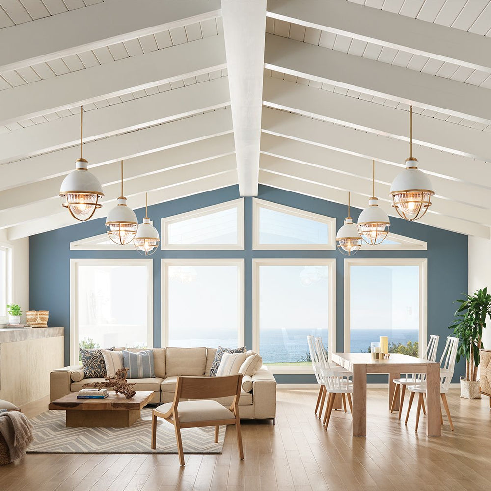 Quintiesse Tollis 1 Light Pendant  Natural Brass & White - Decolight Ltd 