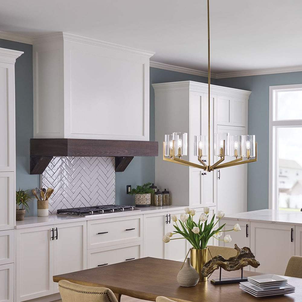 Quintiesse Nye 6 Light Chandelier   Brushed Natural Brass - Decolight Ltd 