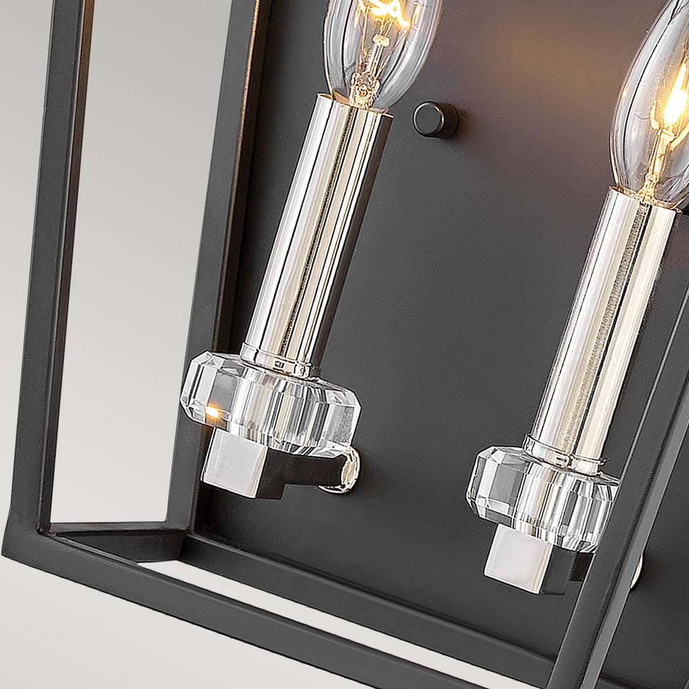 Quintiesse Stinson 2 Light Wall Light  Black with Polished Nickel - Decolight Ltd 