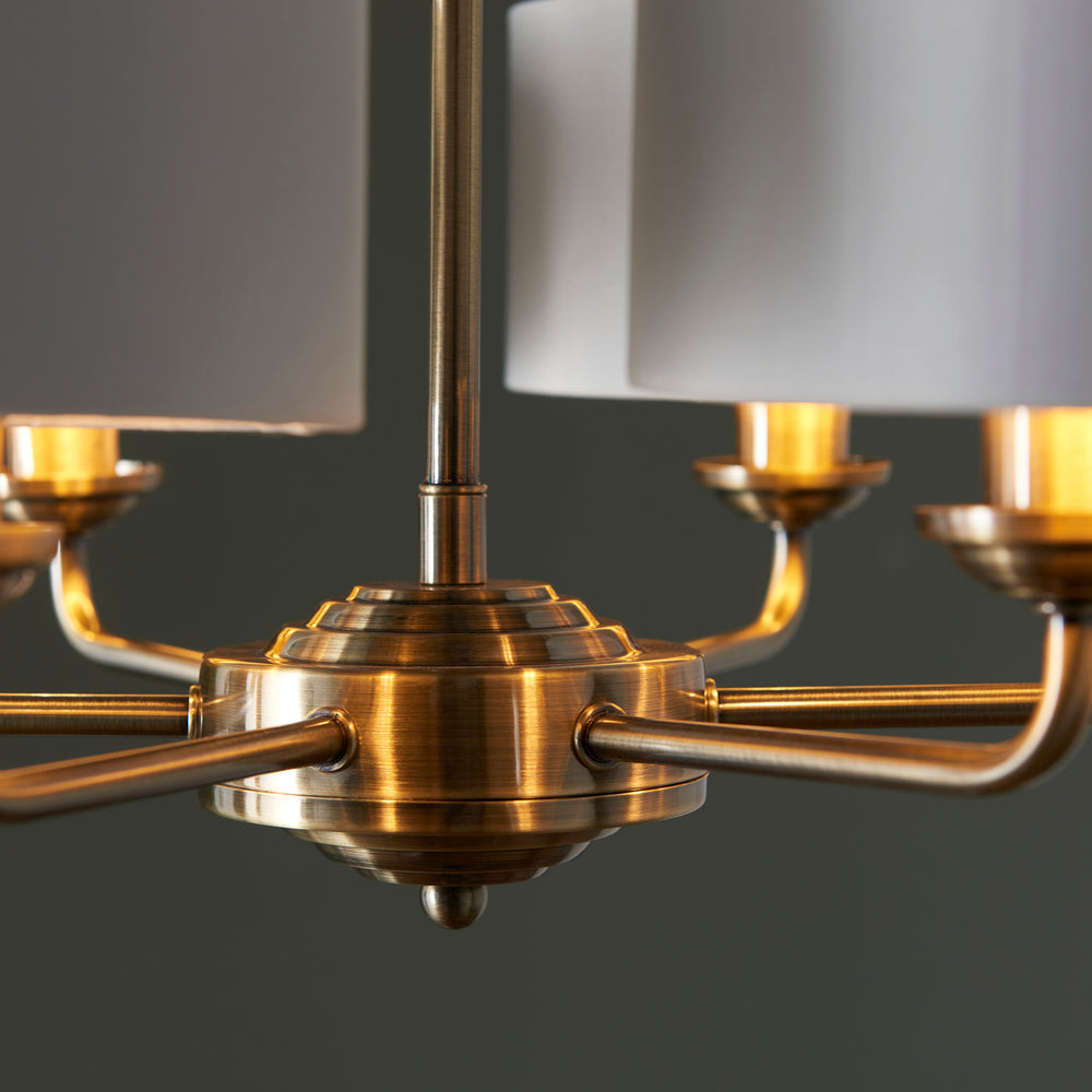 Decolight Chartley Ivory Aged Brass  6 Arm Ceiling Pendants Light - Decolight Ltd 