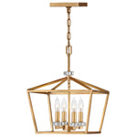 Quintiesse Stinson 4 Light Medium Pendant/ Semi-Flush Distressed Brass - Decolight Ltd 