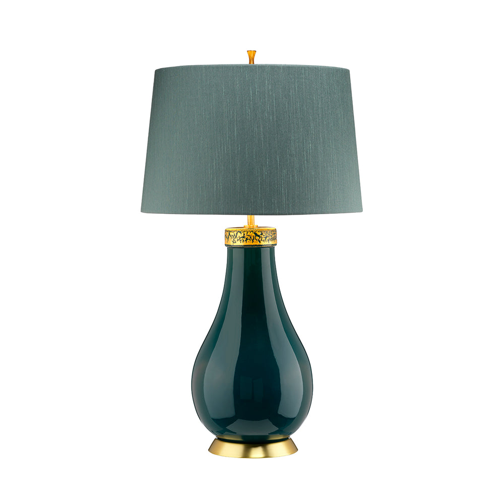 Quintiesse Havering 1 Light Table Lamp Azure-Turquoise & Aged Brass - Decolight Ltd 