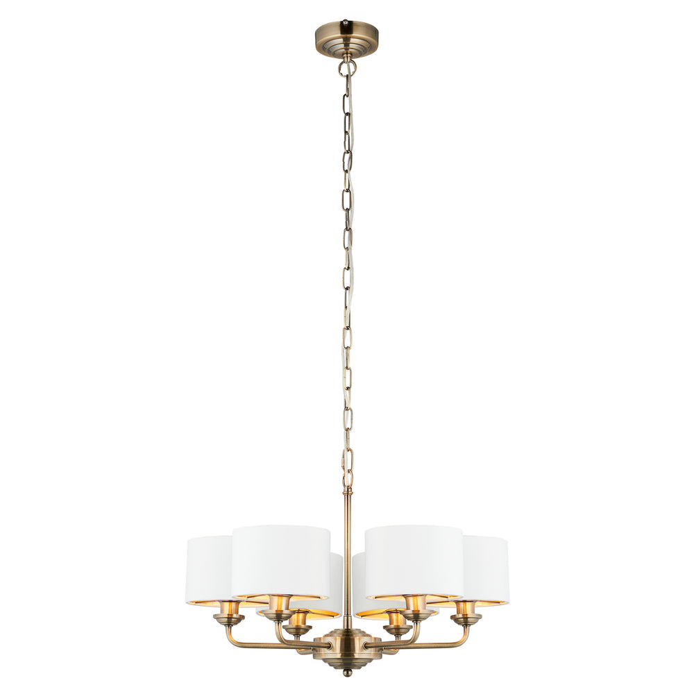 Decolight Chartley Ivory Aged Brass  6 Arm Ceiling Pendants Light - Decolight Ltd 