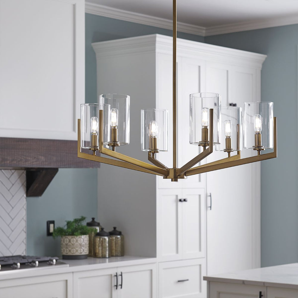 Quintiesse Nye 6 Light Chandelier   Brushed Natural Brass - Decolight Ltd 