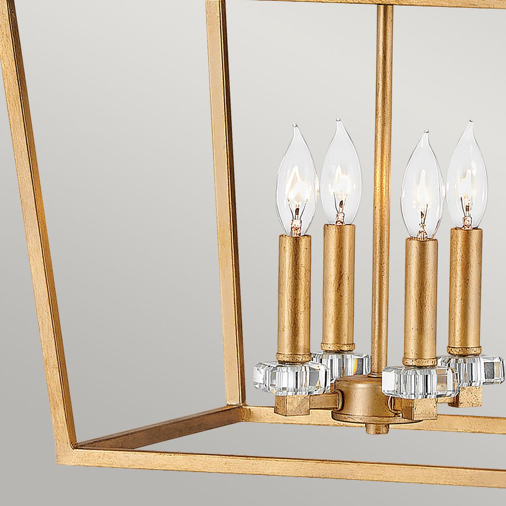 Quintiesse Stinson 4 Light Large Pendant/ Semi-Flush Distressed Brass - Decolight Ltd 