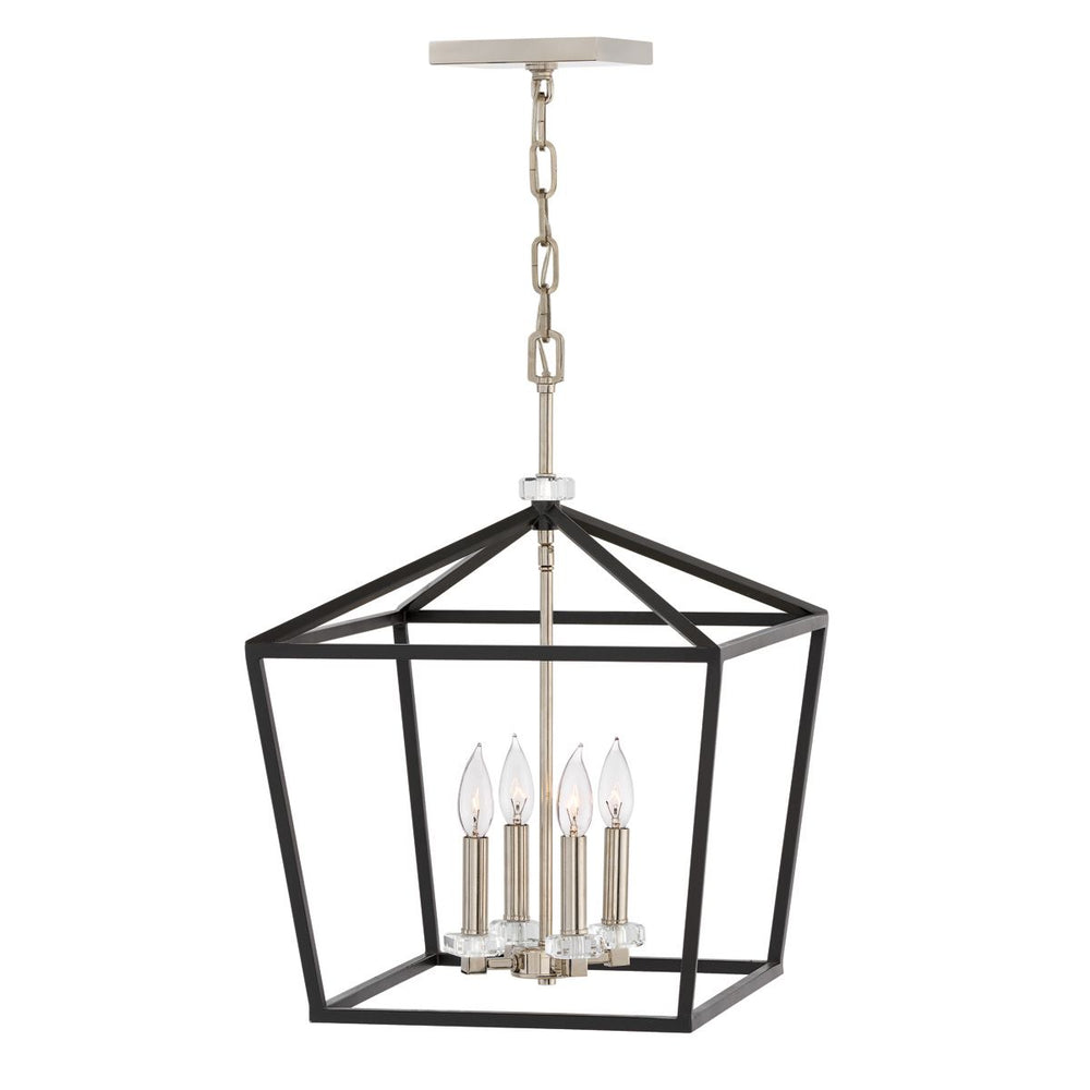 Quintiesse Stinson Large Lantern Ceiling Pendant Light  Black with Polished Nickel